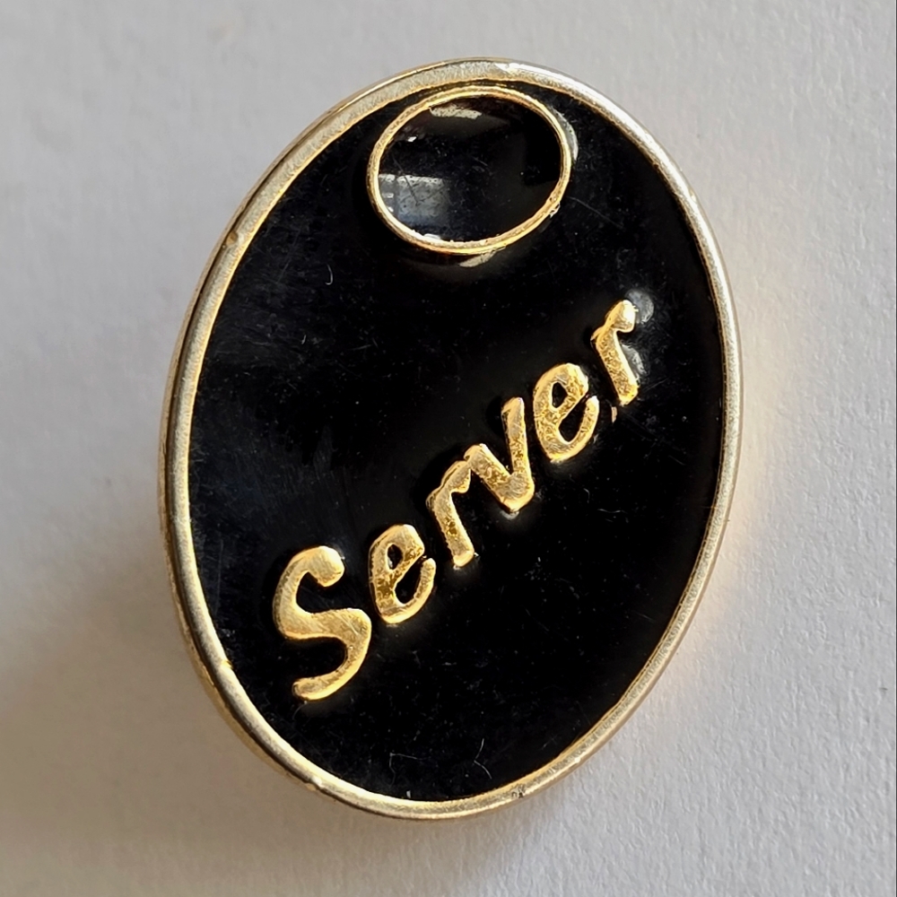Vintage Server pin lapel brooch black enamel gold tone metal
